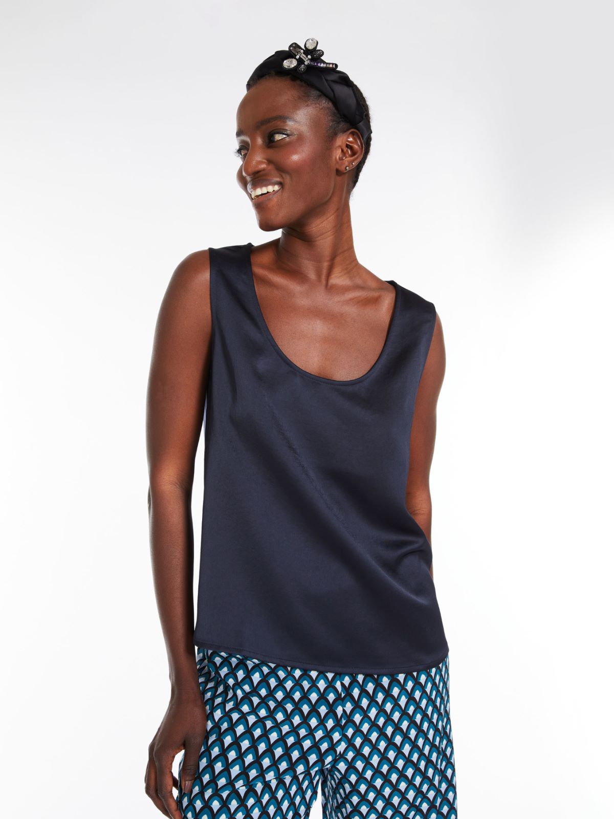 Straight-cut top in satin and jersey - NAVY - Weekend Max Mara - 4
