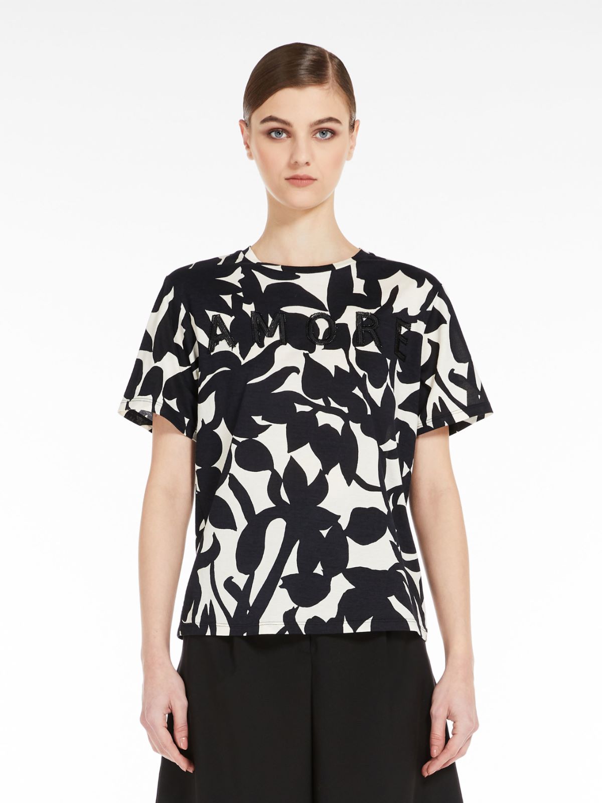 Embroidered jersey T-shirt, black | Weekend Max Mara