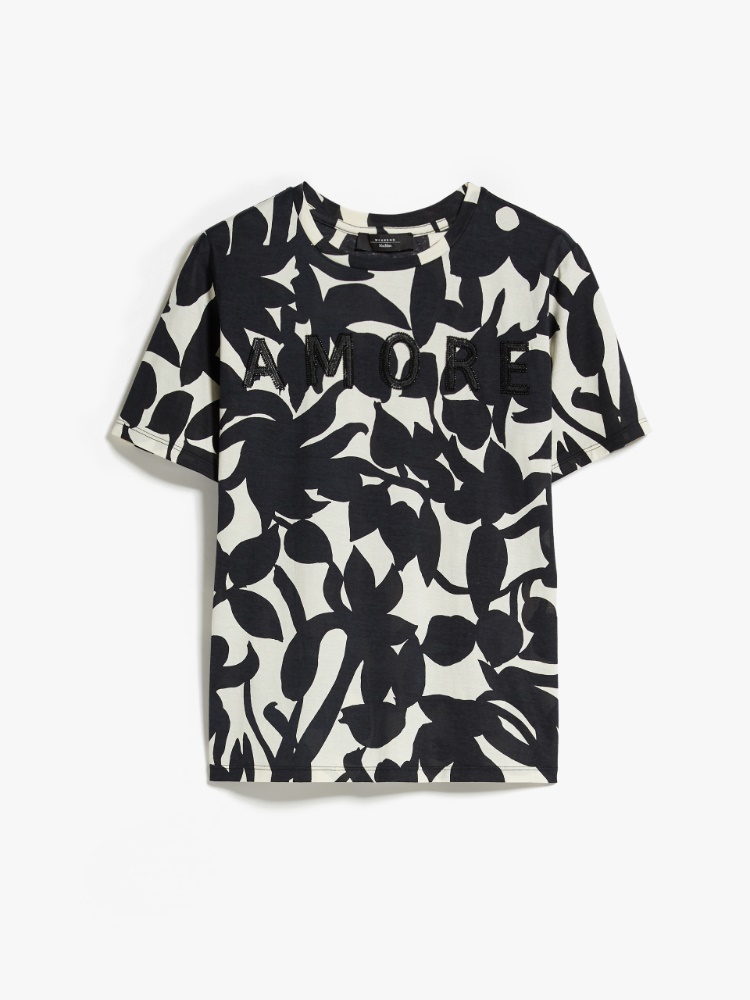 Embroidered jersey T-shirt, black | Weekend Max Mara