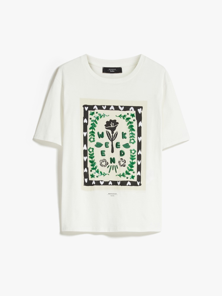 Jersey t-shirt with print and embroidery - WHITE - Weekend Max Mara