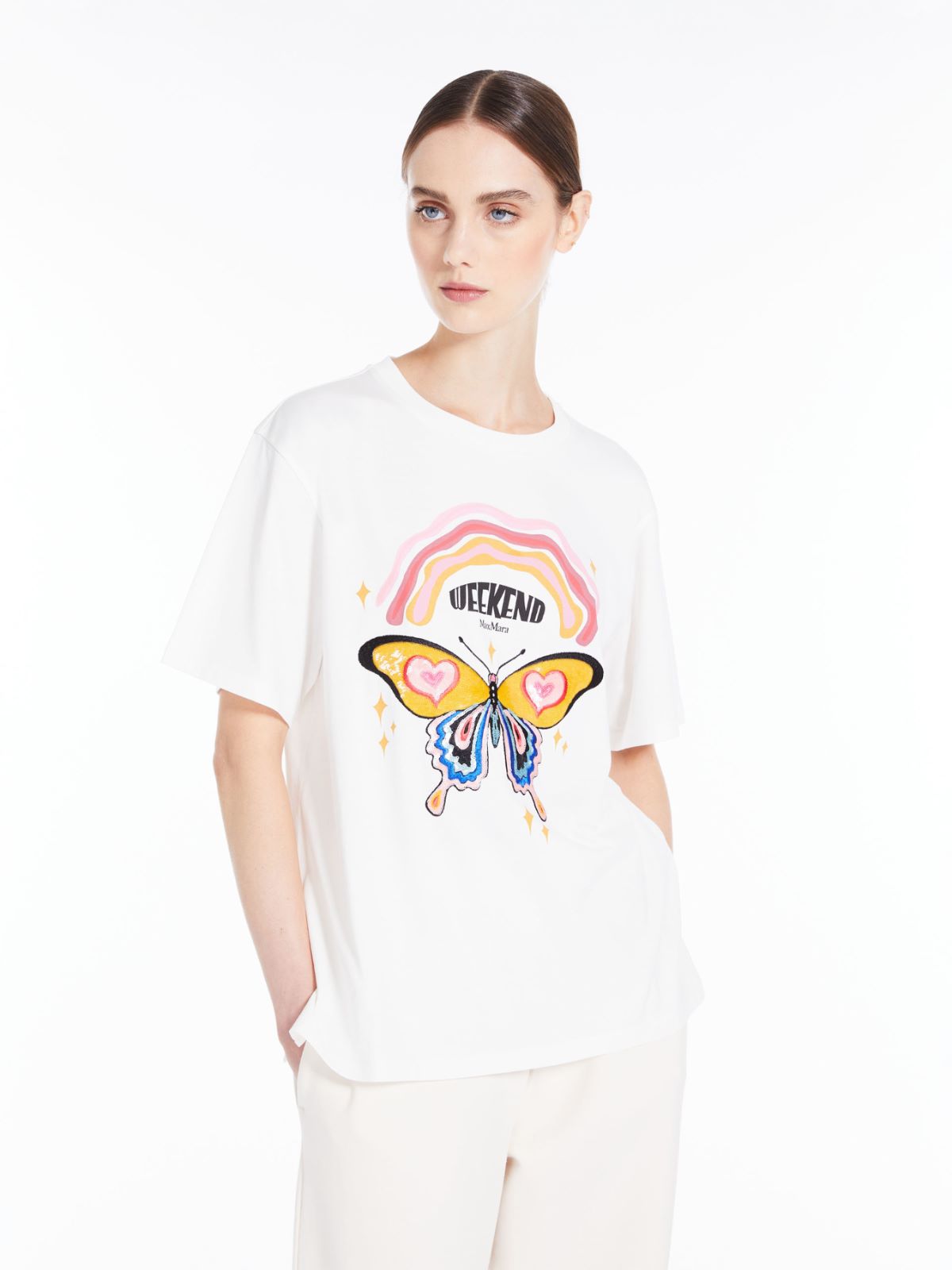 Jersey t-shirt with print and embroidery - WHITE - Weekend Max Mara - 4