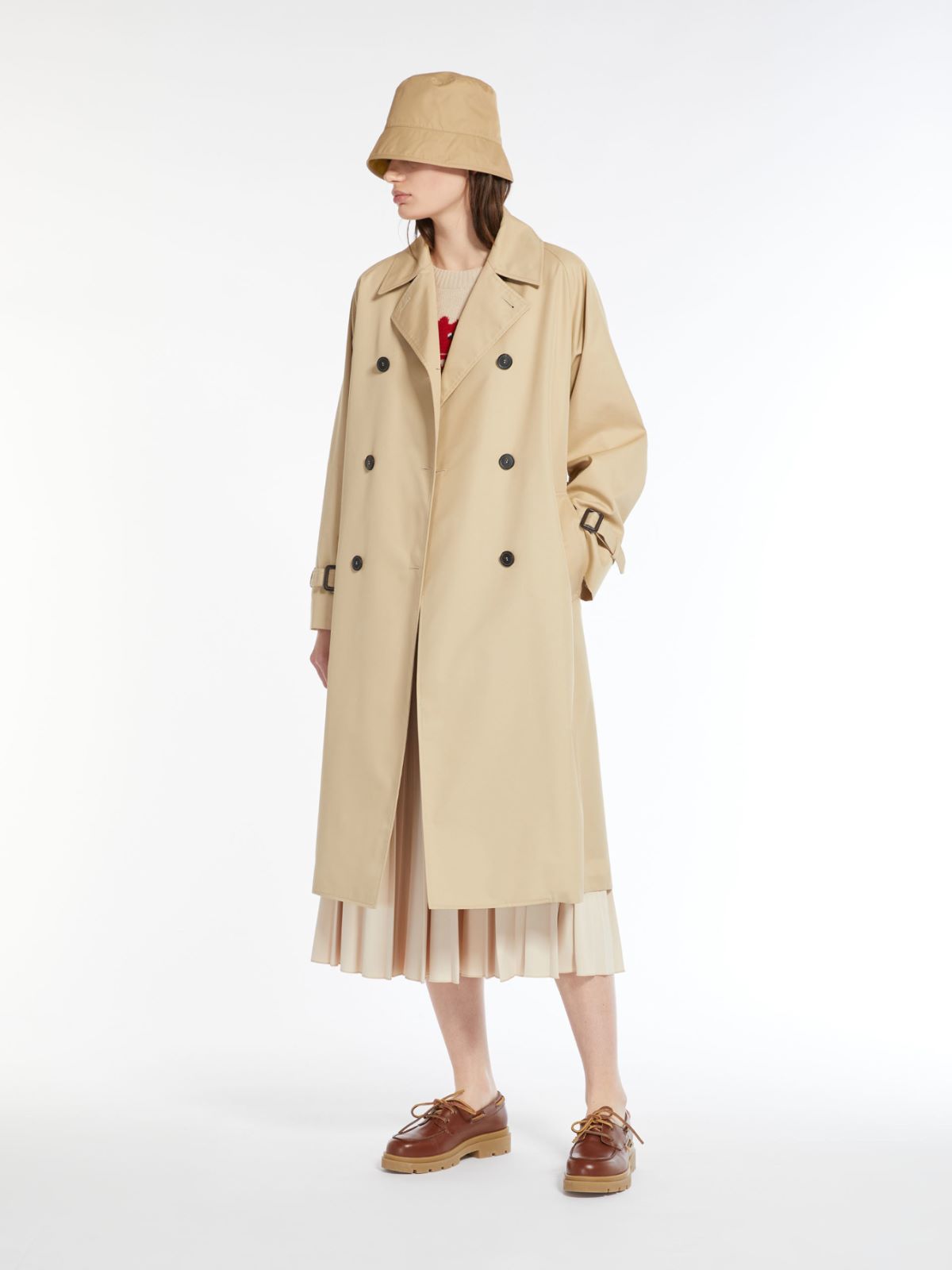 Reversible water-repellent fabric trench coat, honey