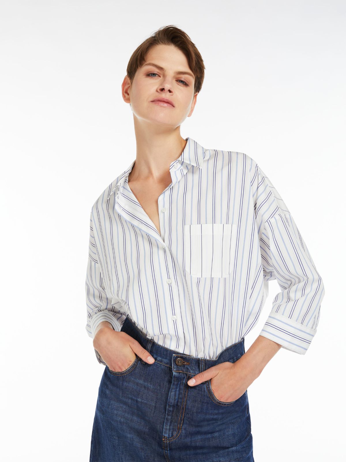 Cotton poplin shirt, navy | Weekend Max Mara