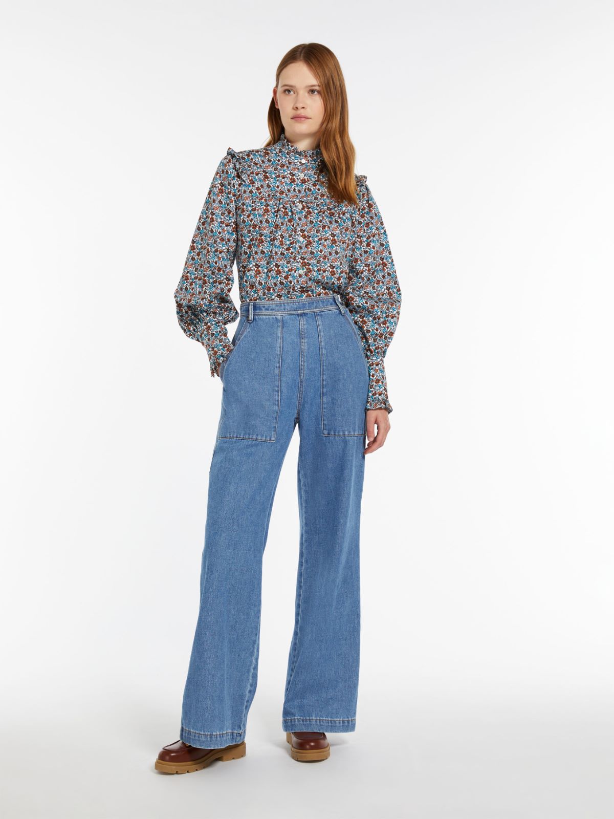 Printed twill shirt with ruches - WHITE - Weekend Max Mara