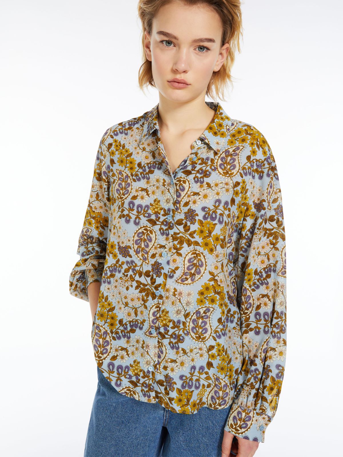 Classic crepe de chine shirt, sky blue | Weekend Max Mara