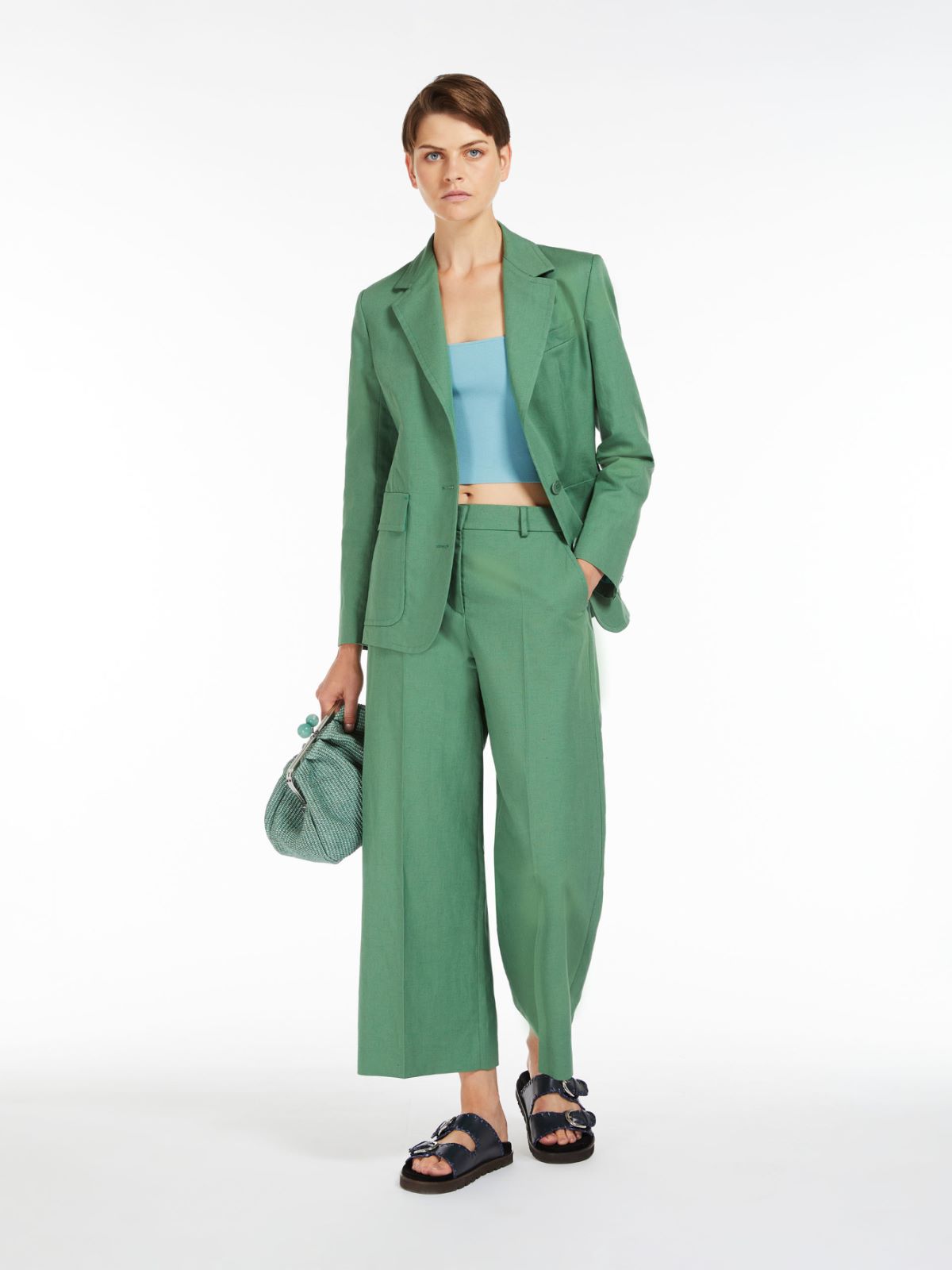 Eolie drawstring cotton and linen pants in green - Max Mara