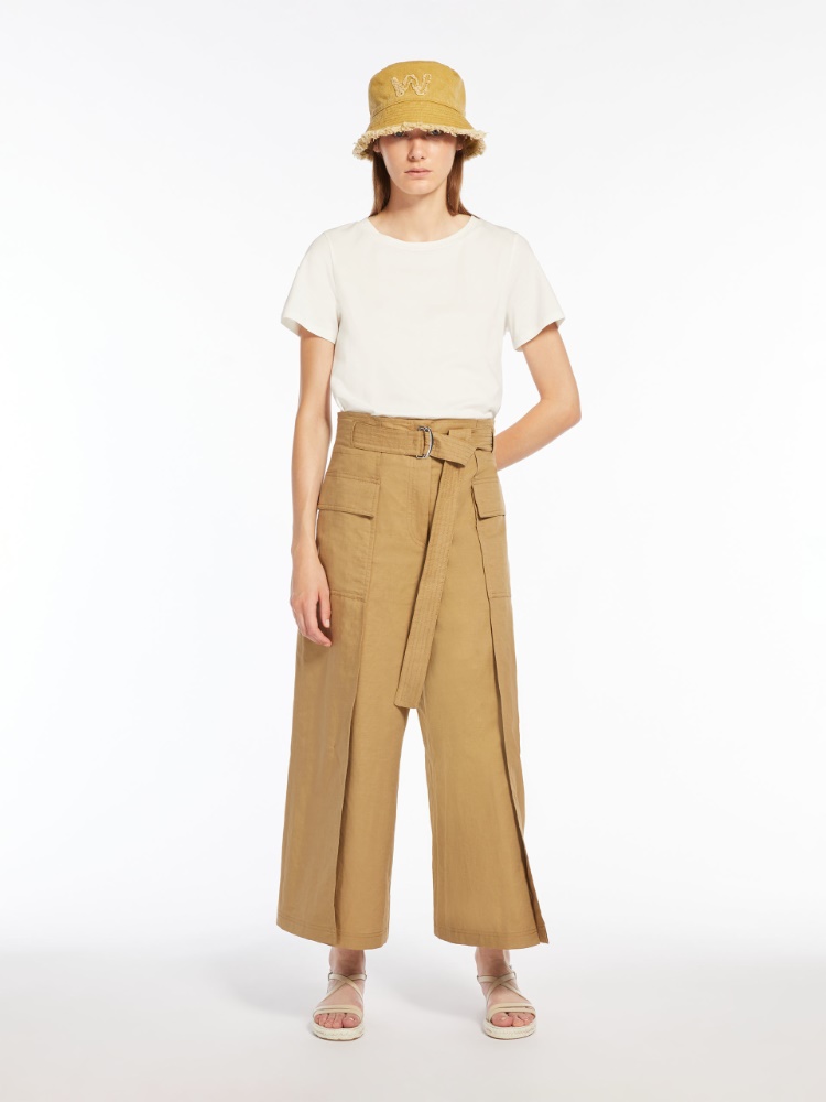 Cotton and linen basketweave trousers - BEIGE - Weekend Max Mara
