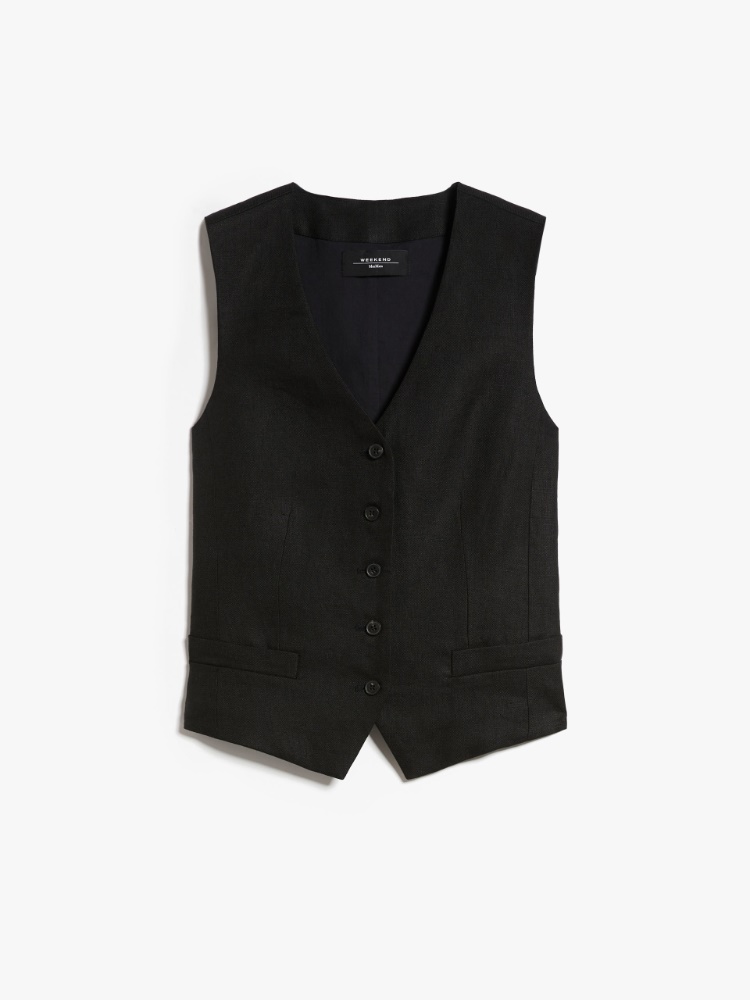 Weekend by Maxmara Destino Hand Stitched Linen Round Neck Waistcoat White
