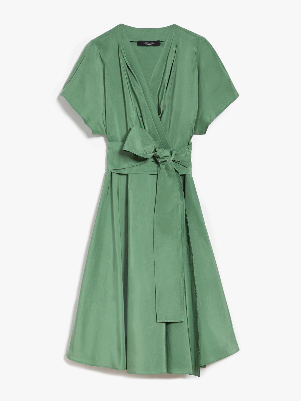 Sueno Woven Taffeta Square Neck Mini Dress in Emerald Green