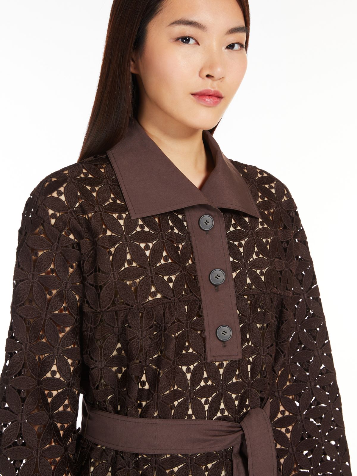 Macramé and poplin dress, chocolate | Weekend Max Mara