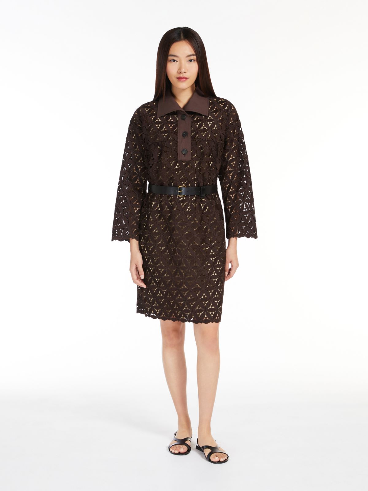 Macramé and poplin dress, chocolate | Weekend Max Mara