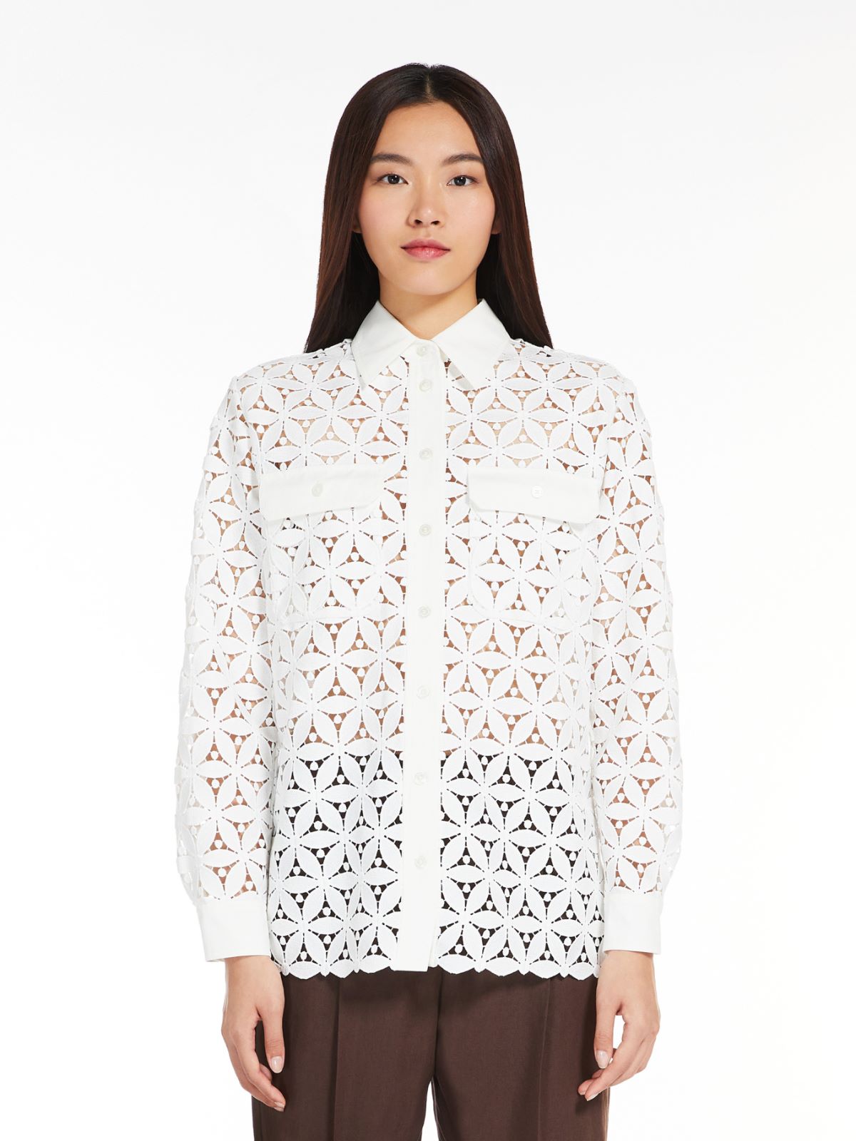 Macramé and poplin shirt, optical white | Weekend Max Mara