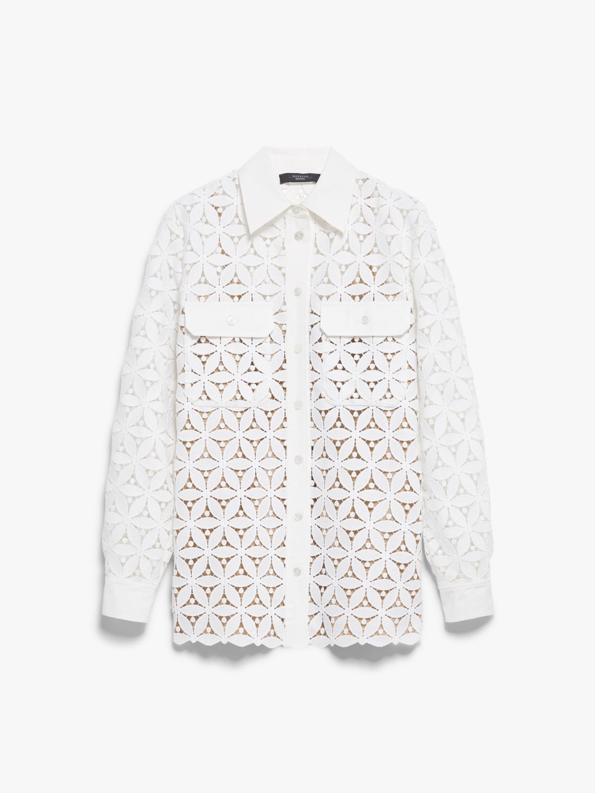 Macramé and poplin shirt, optical white | Weekend Max Mara