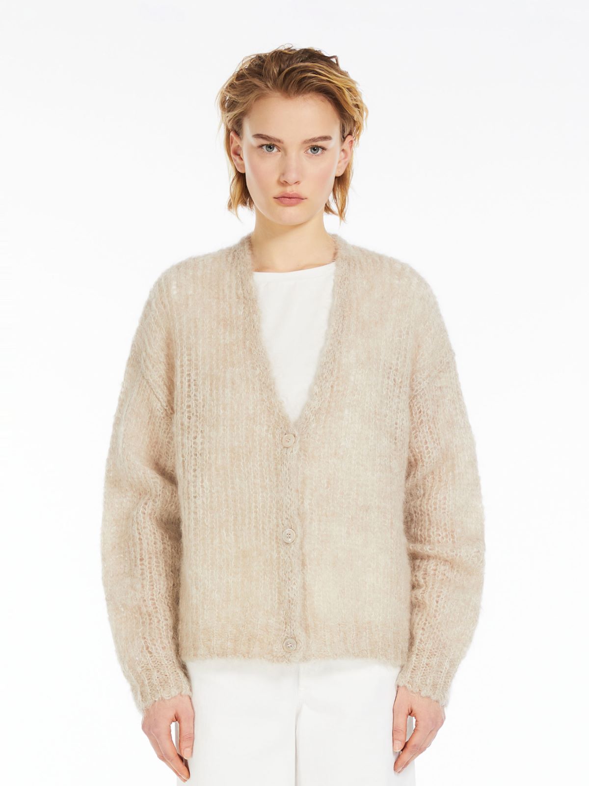 Oversized rib-knit mohair cardigan, ivory | Weekend Max Mara