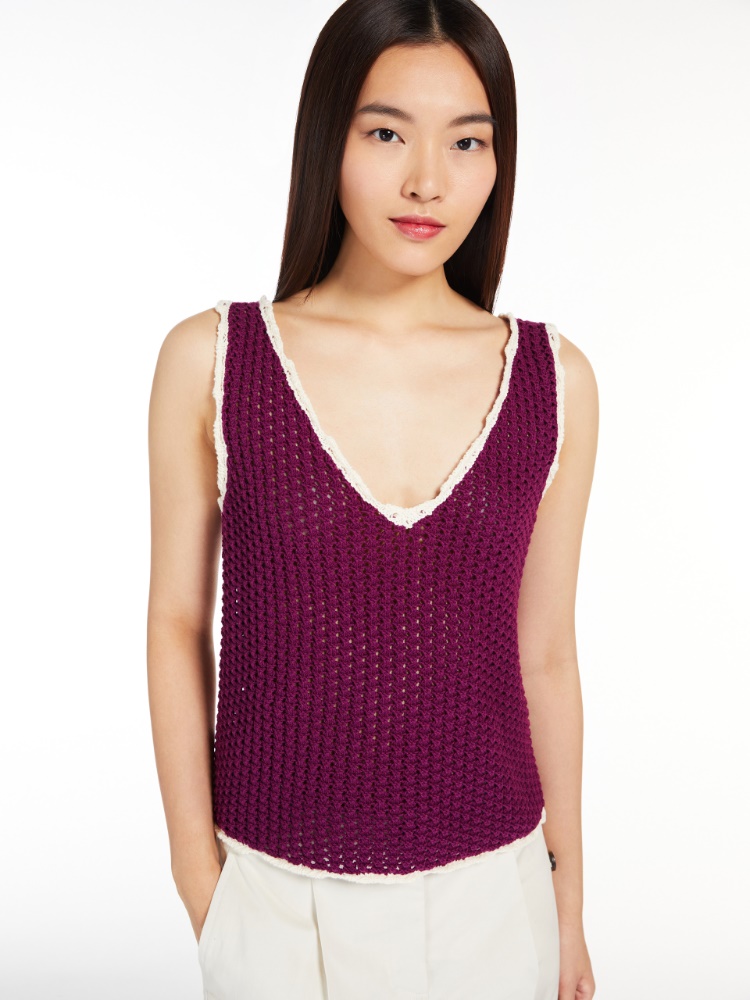 Crochet-knit cotton vest top - WINE-COLOURED - Weekend Max Mara