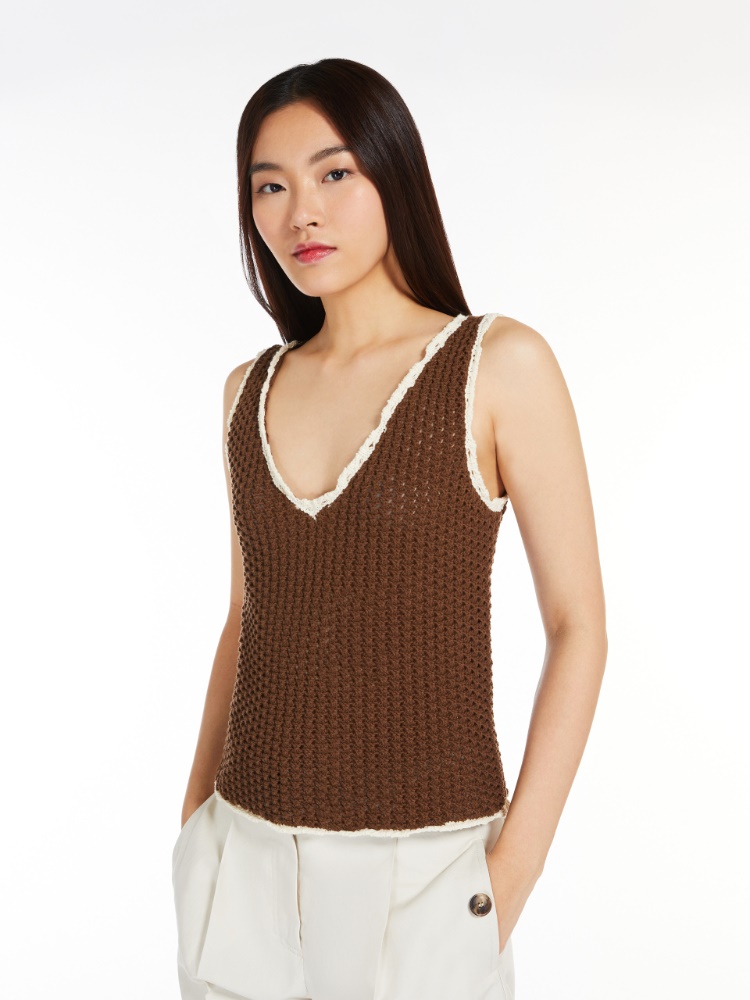 Crochet-knit cotton vest top - BROWN - Weekend Max Mara