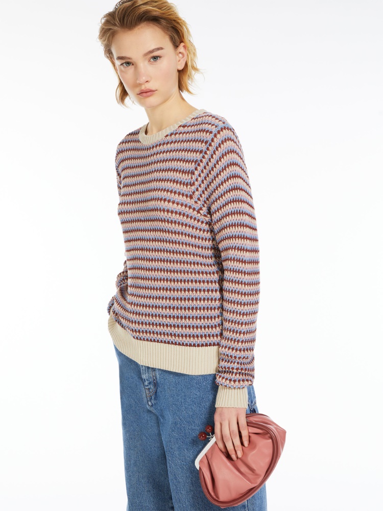 Striped cotton crew-neck sweater - SAND - Weekend Max Mara