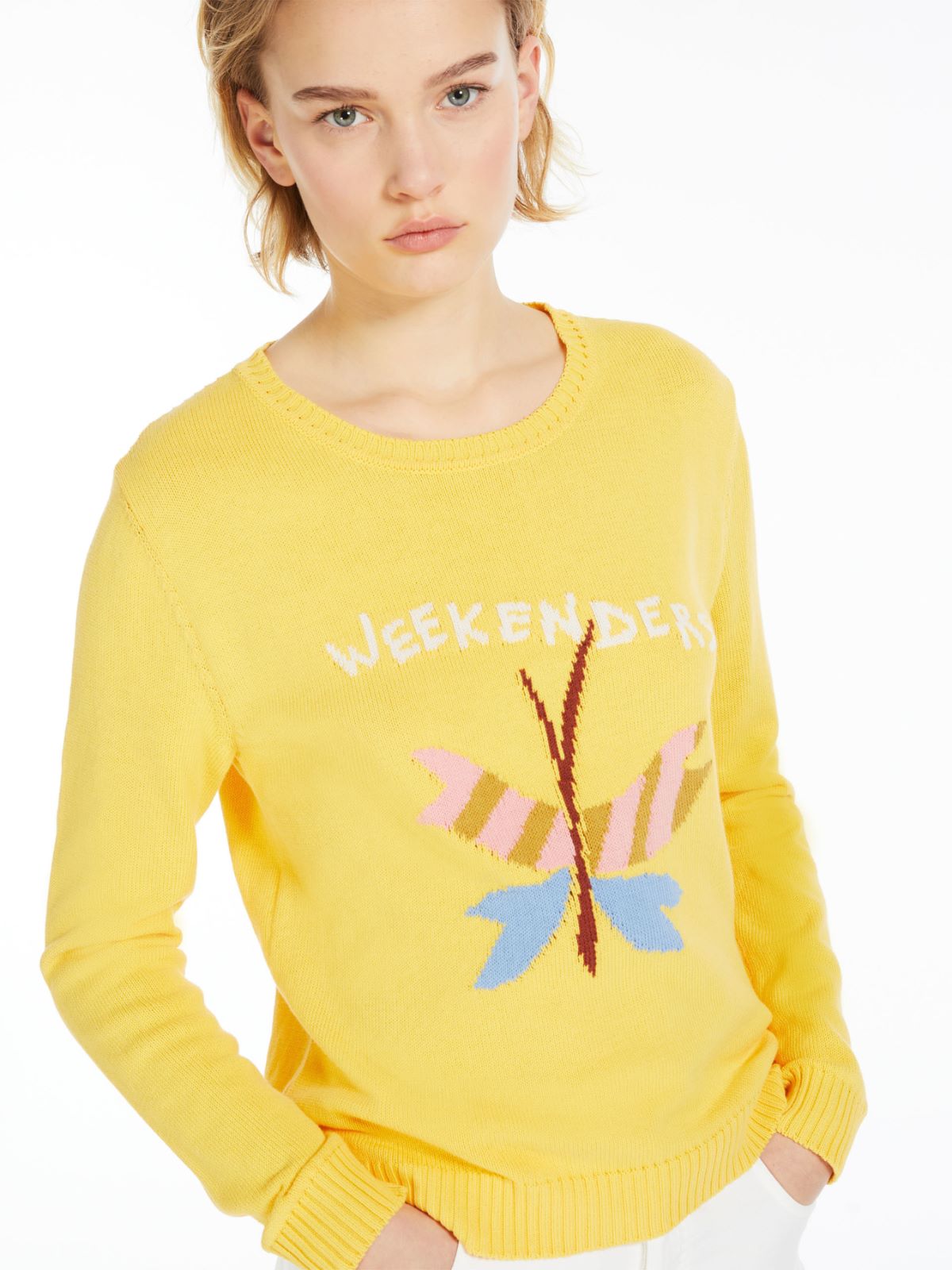 Cotton inlay sweater, yellow | Weekend Max Mara