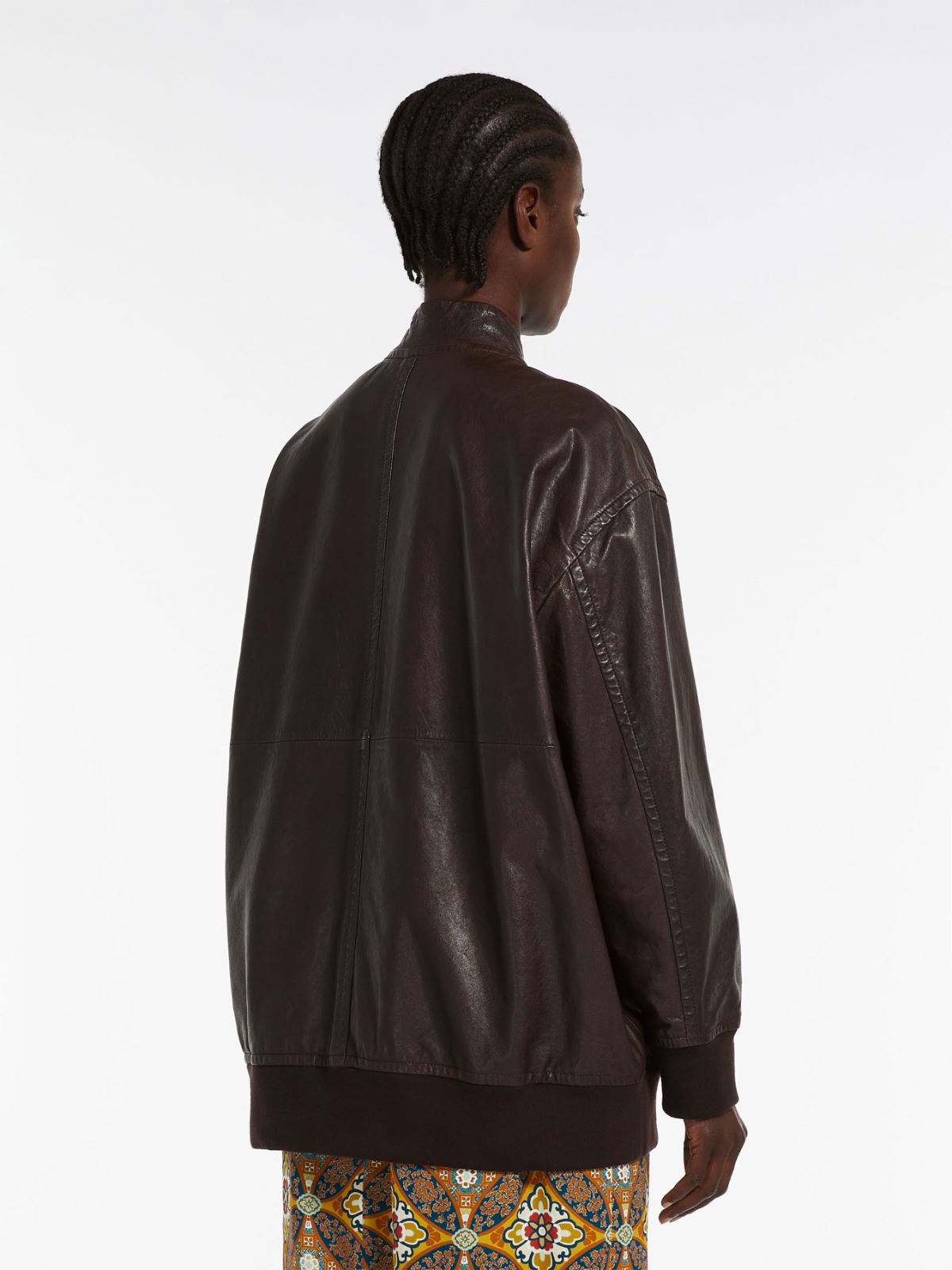 Oversized leather blouson jacket - DARK BOWN - Weekend Max Mara - 3