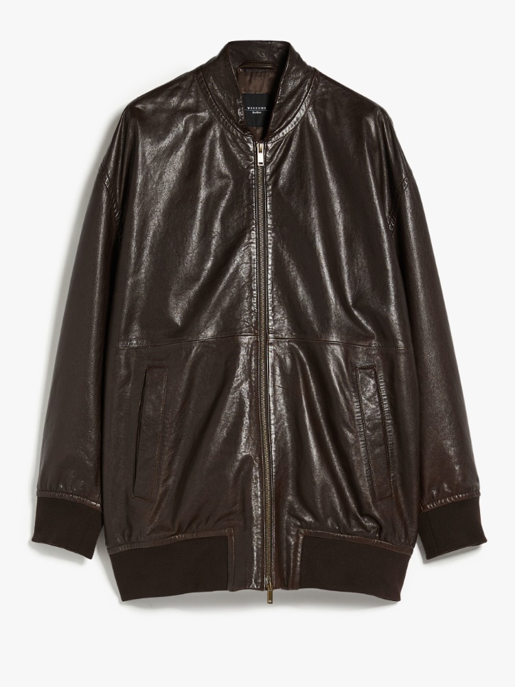Oversized leather blouson jacket - DARK BOWN - Weekend Max Mara