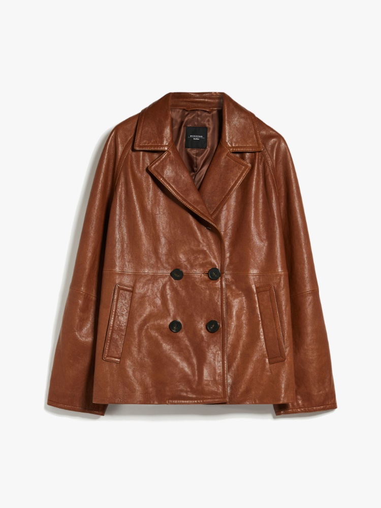 Double-breasted leather pea coat - TOBACCO - Weekend Max Mara - 2