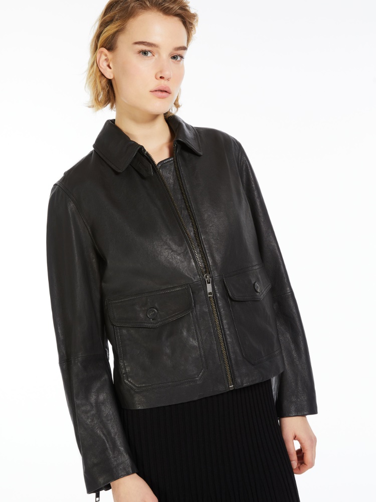 Pocket-detail nappa leather jacket - BLACK - Weekend Max Mara