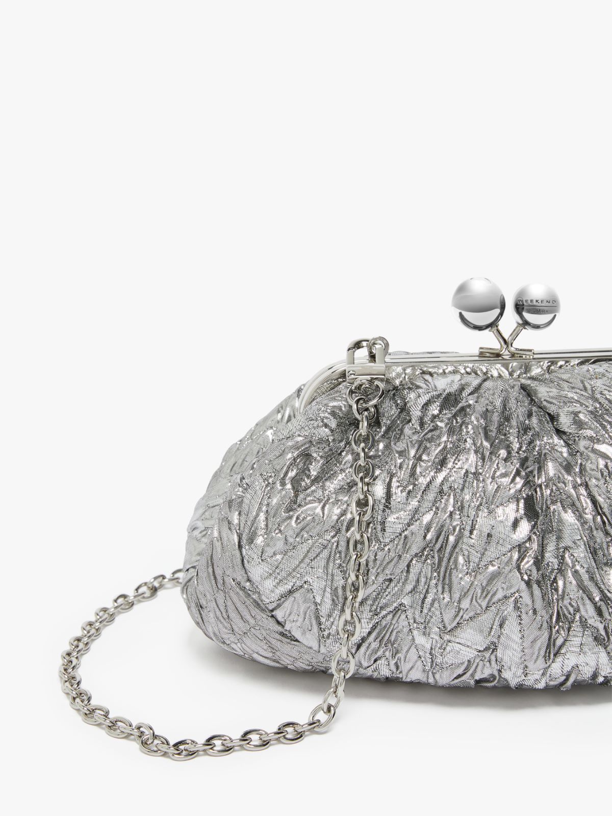 CONCORD-NEW SILVER PLEATED FRAME CLUTCH WITH CRYSTAL CLASP – Nina Shoes