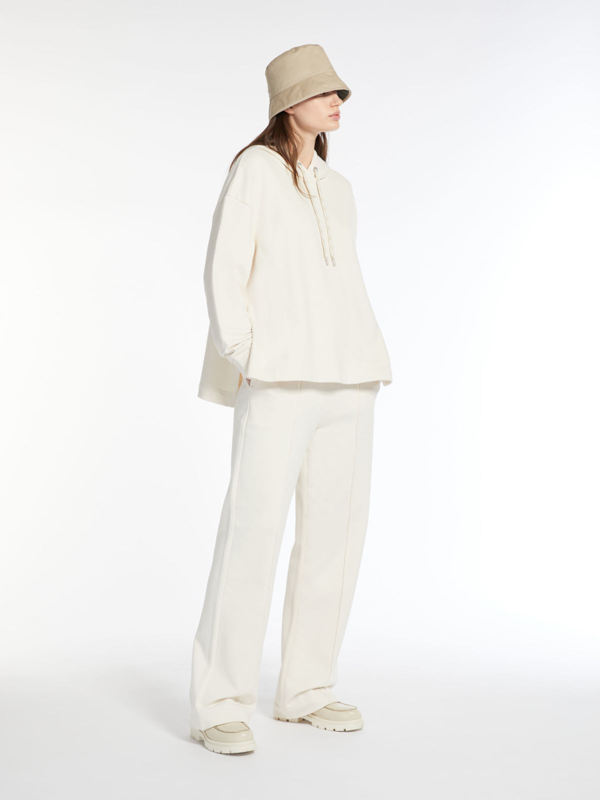 Fleece trousers with drawstring, ivory