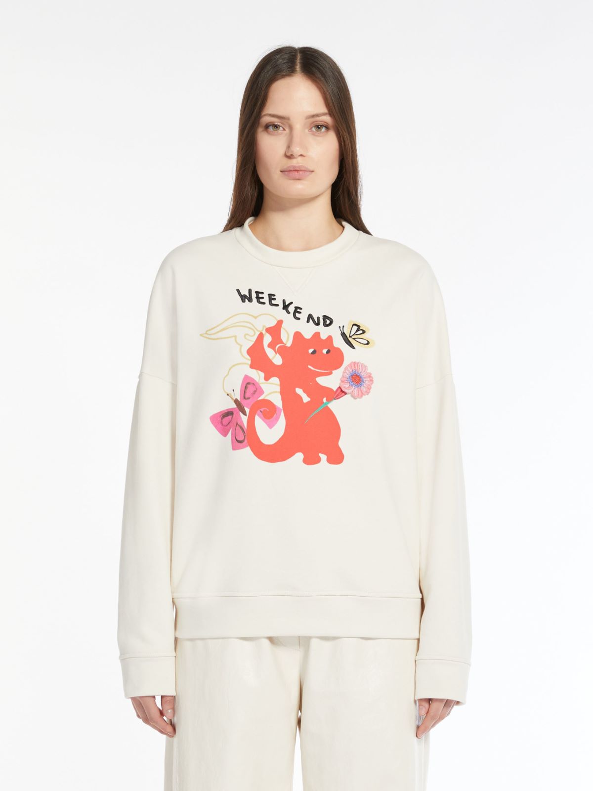 Printed organic cotton sweatshirt, ivory | Weekend Max Mara 