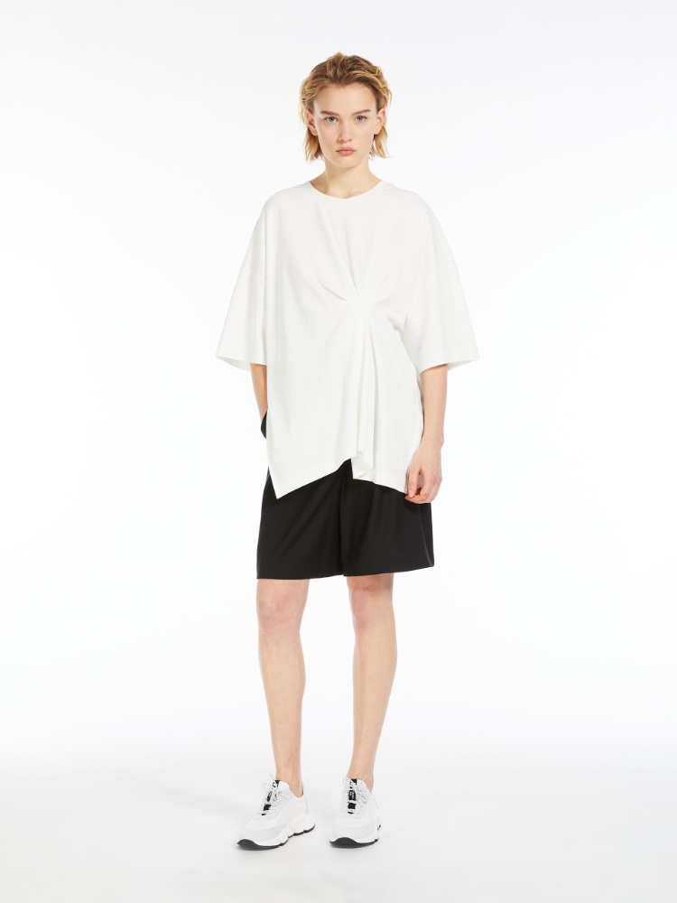 Jersey T-shirt with asymmetrical pleats - OPTICAL WHITE - Weekend Max Mara