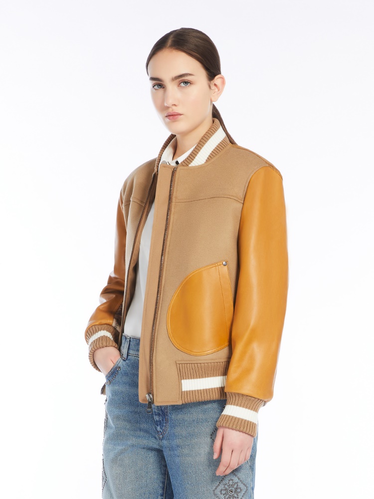 Wool, velvet and leather bomber jacket - CAMEL - Weekend Max Mara