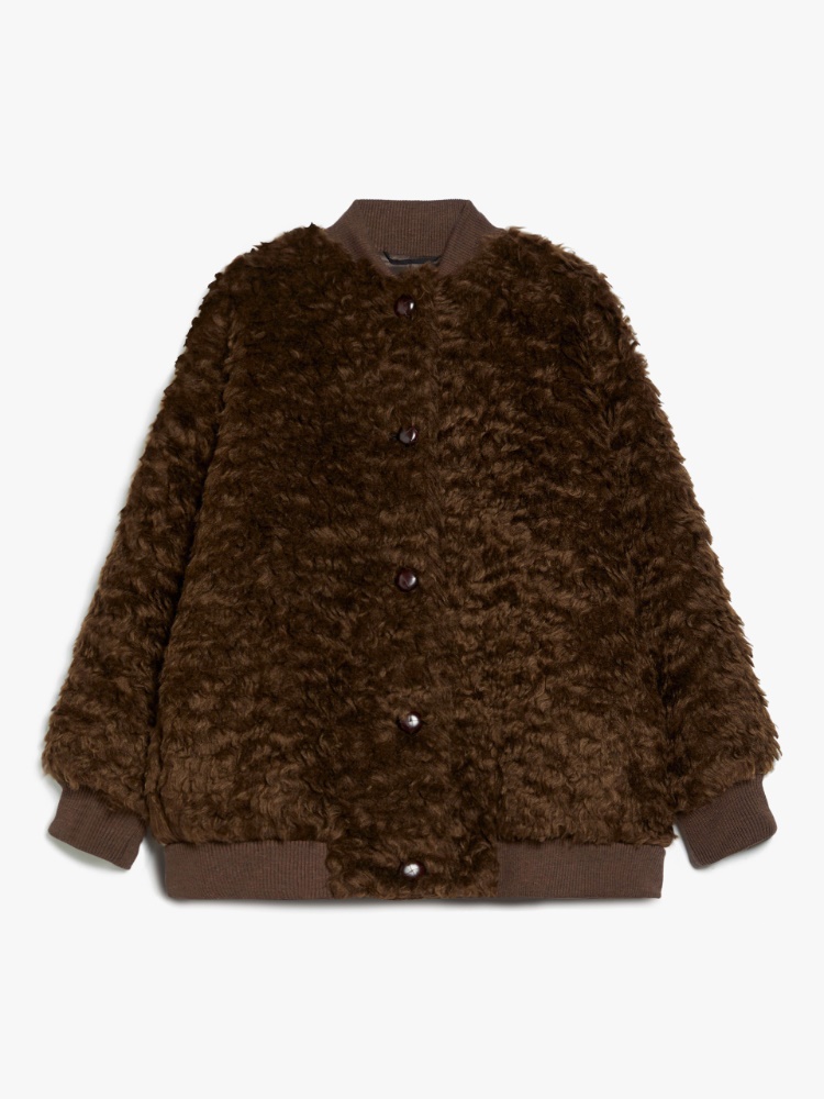 Short furry fabric bomber jacket - CHOCOLATE - Weekend Max Mara