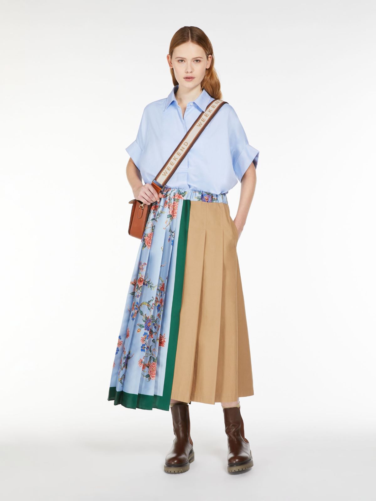 Printed canvas and twill midi skirt, beige | Weekend Max Mara