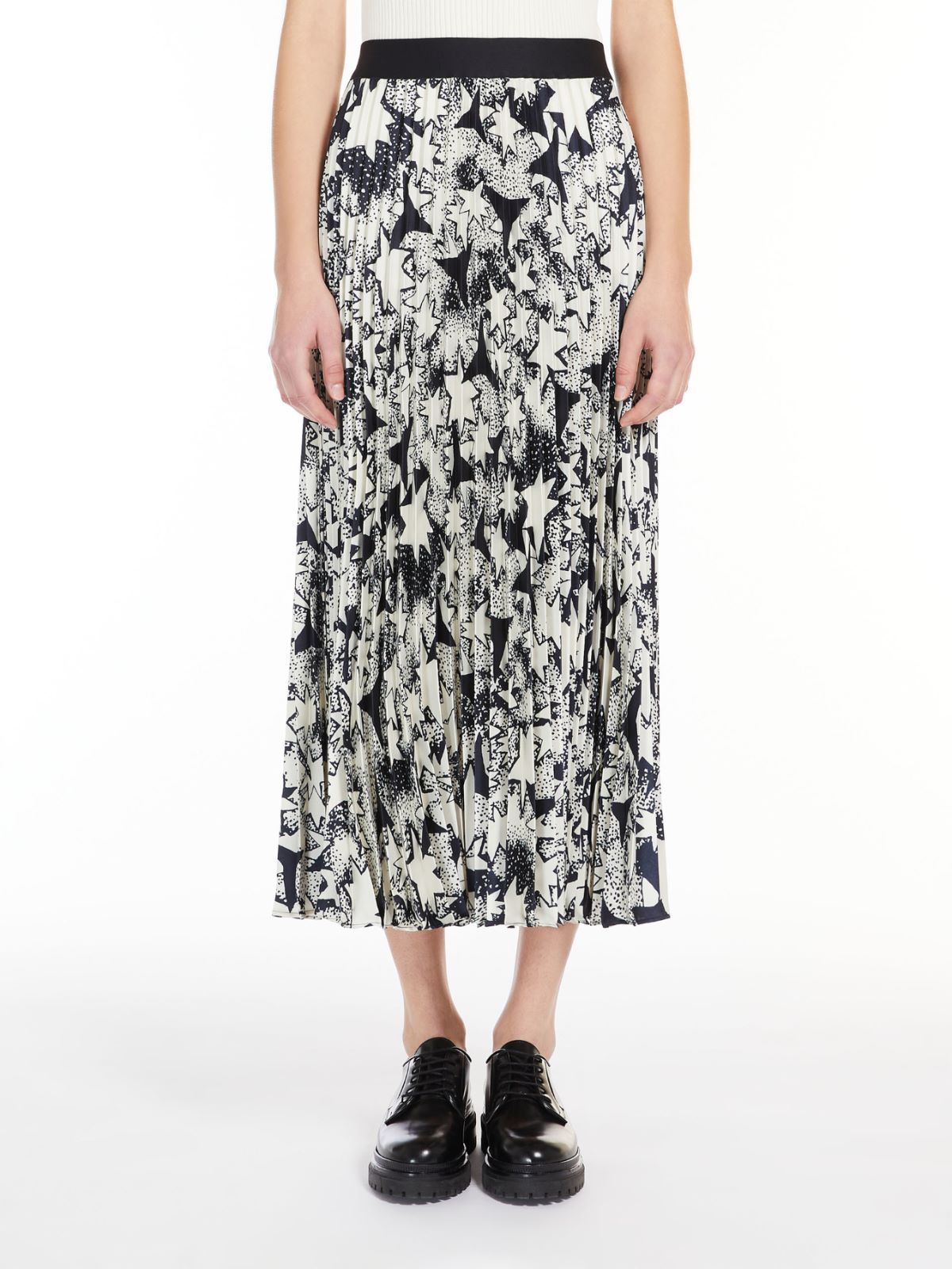 Pleated printed twill skirt, navy | Weekend Max Mara