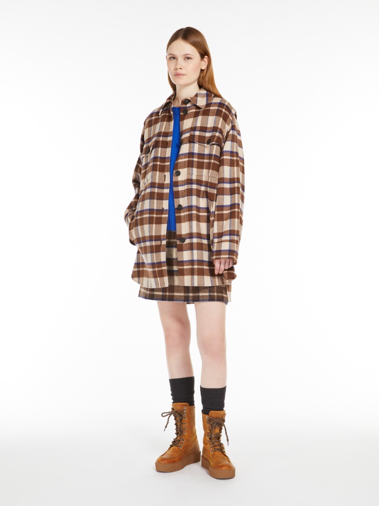 Short chequered wool skirt - BROWN - Weekend Max Mara