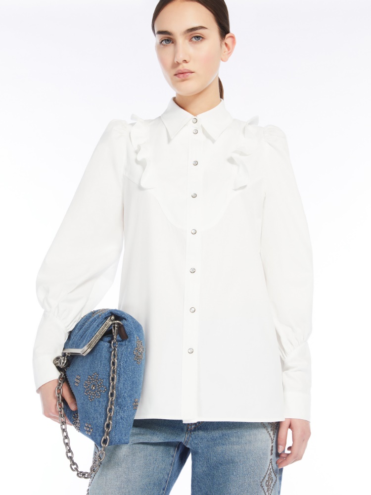 Camicia in twill di cotone con rouches - BIANCO - Weekend Max Mara