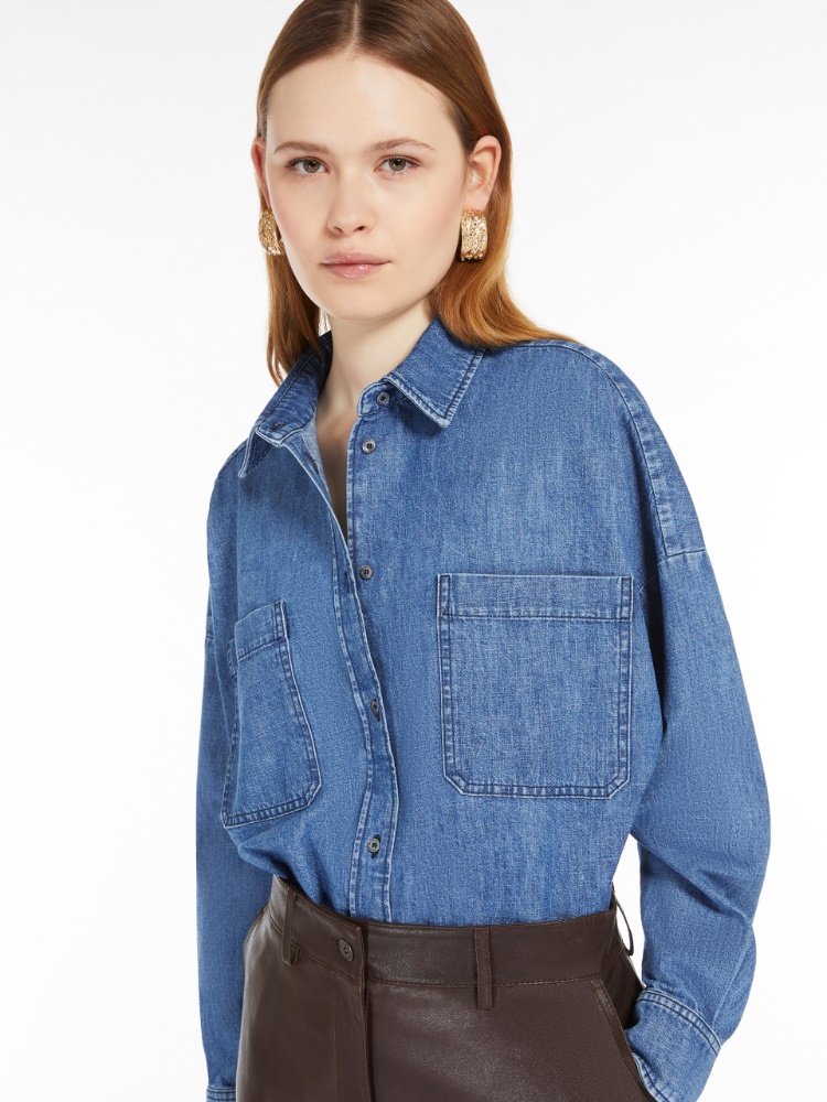 Cotton denim cropped shirt - NAVY - Weekend Max Mara