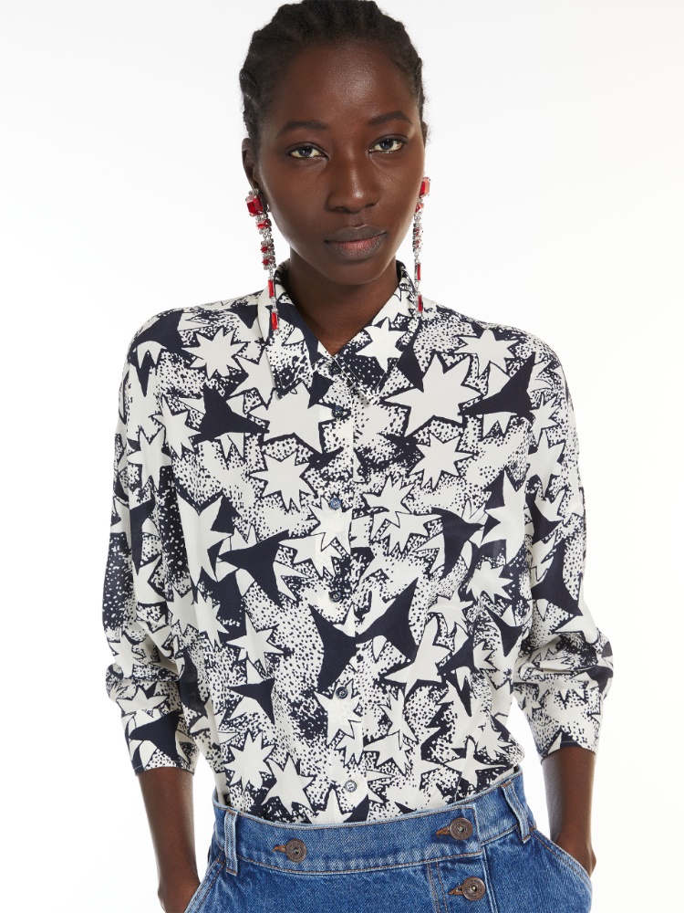 Flared printed silk shirt - NAVY - Weekend Max Mara