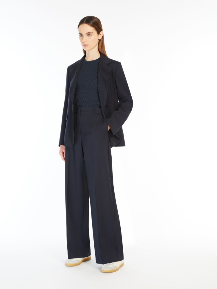 Woollen cloth palazzo trousers, navy | Weekend Max Mara