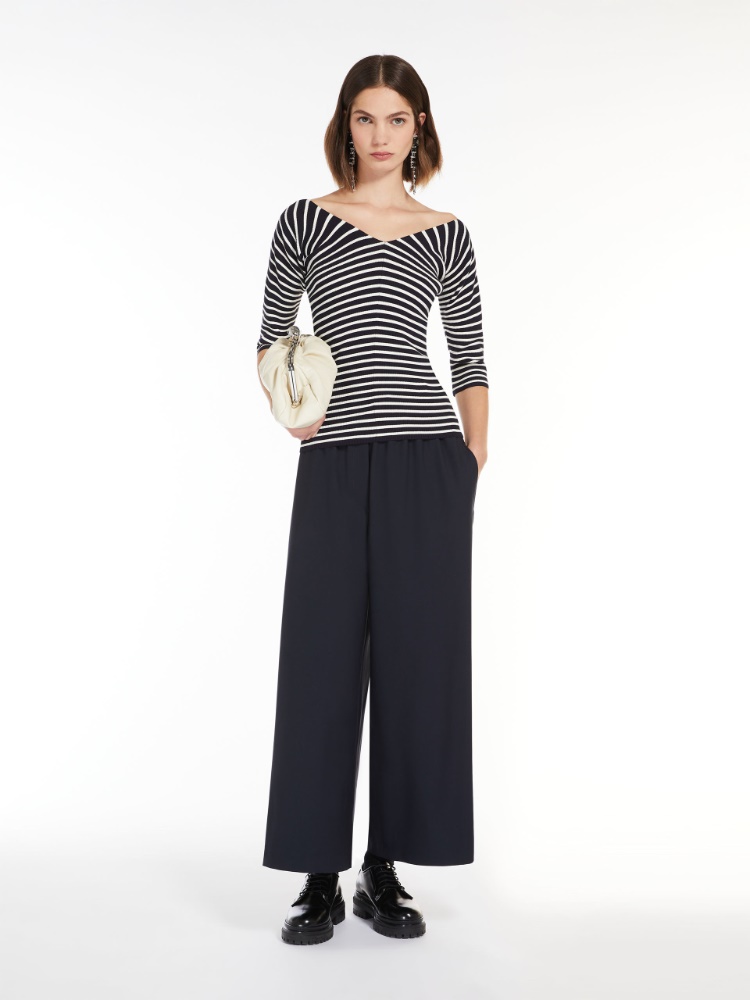 Wide-fit stretch wool trousers - NAVY - Weekend Max Mara