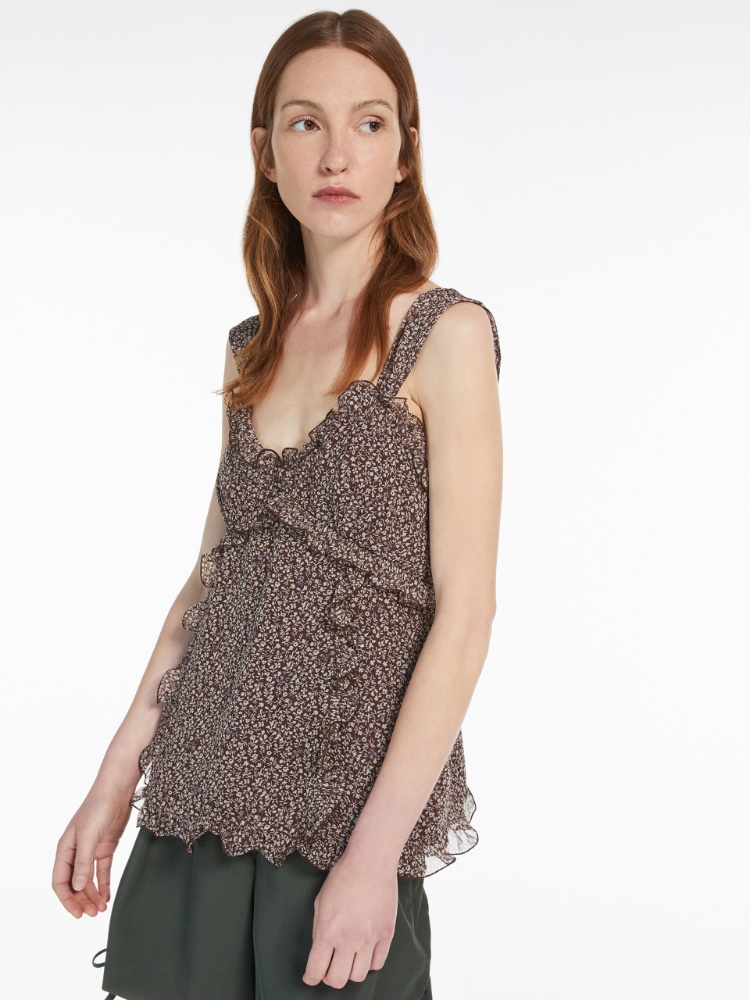 Top in printed silk georgette - CHOCOLATE - Weekend Max Mara