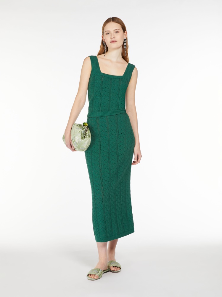 Crochet-knit cotton yarn skirt - GREEN - Weekend Max Mara