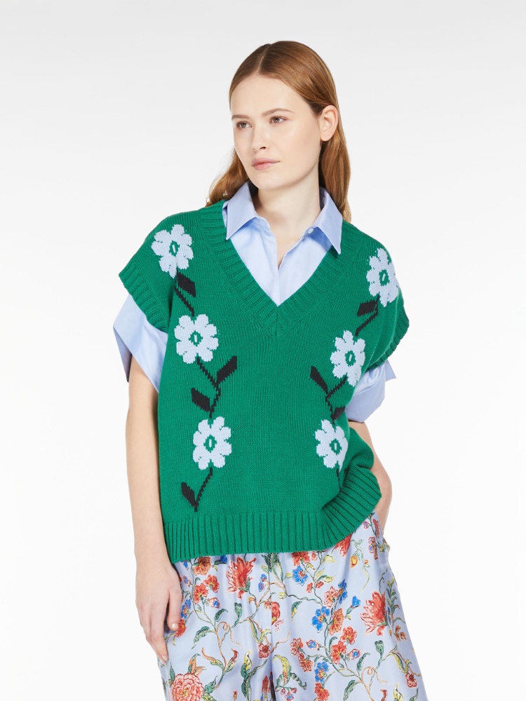 Oversized inlaid cotton gilet - GREEN - Weekend Max Mara