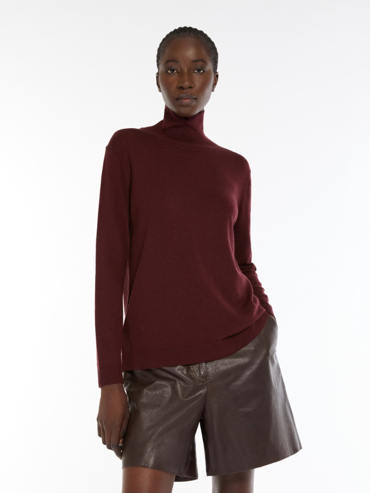 Silk and wool polo-neck sweater - WINE-COLOURED - Weekend Max Mara