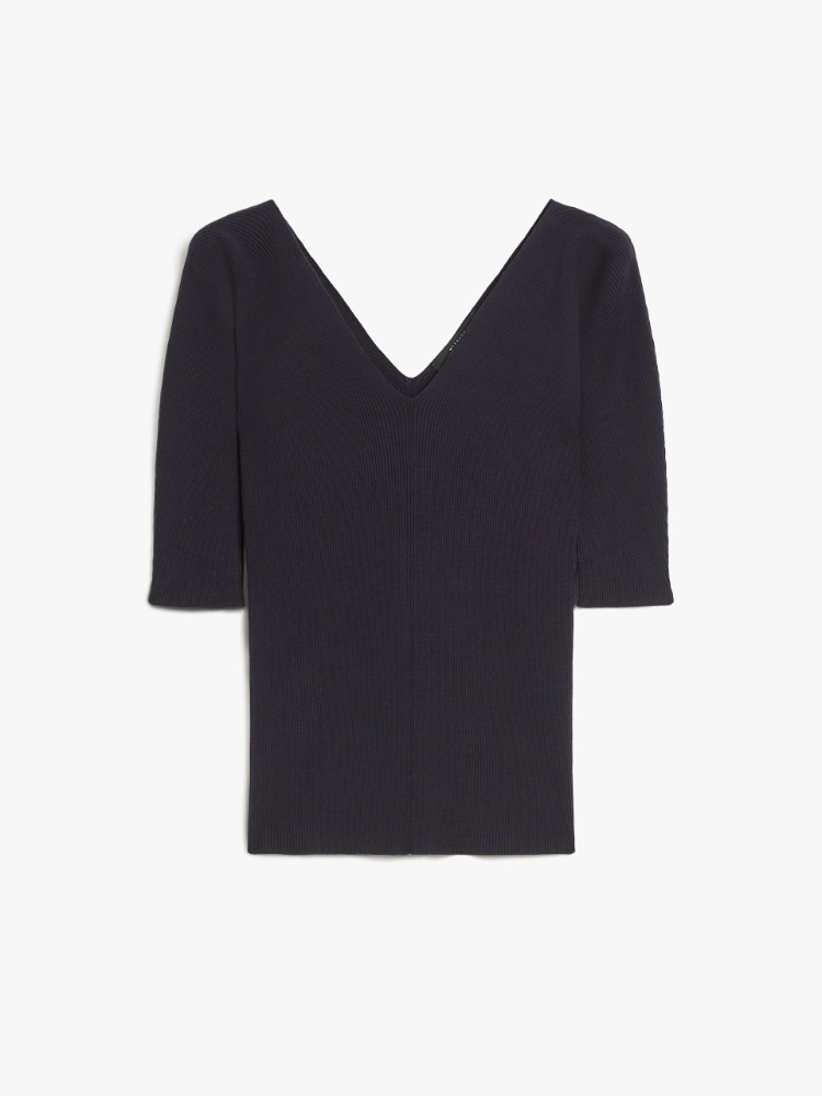 Rib-knit viscose V-neck sweater - NAVY - Weekend Max Mara