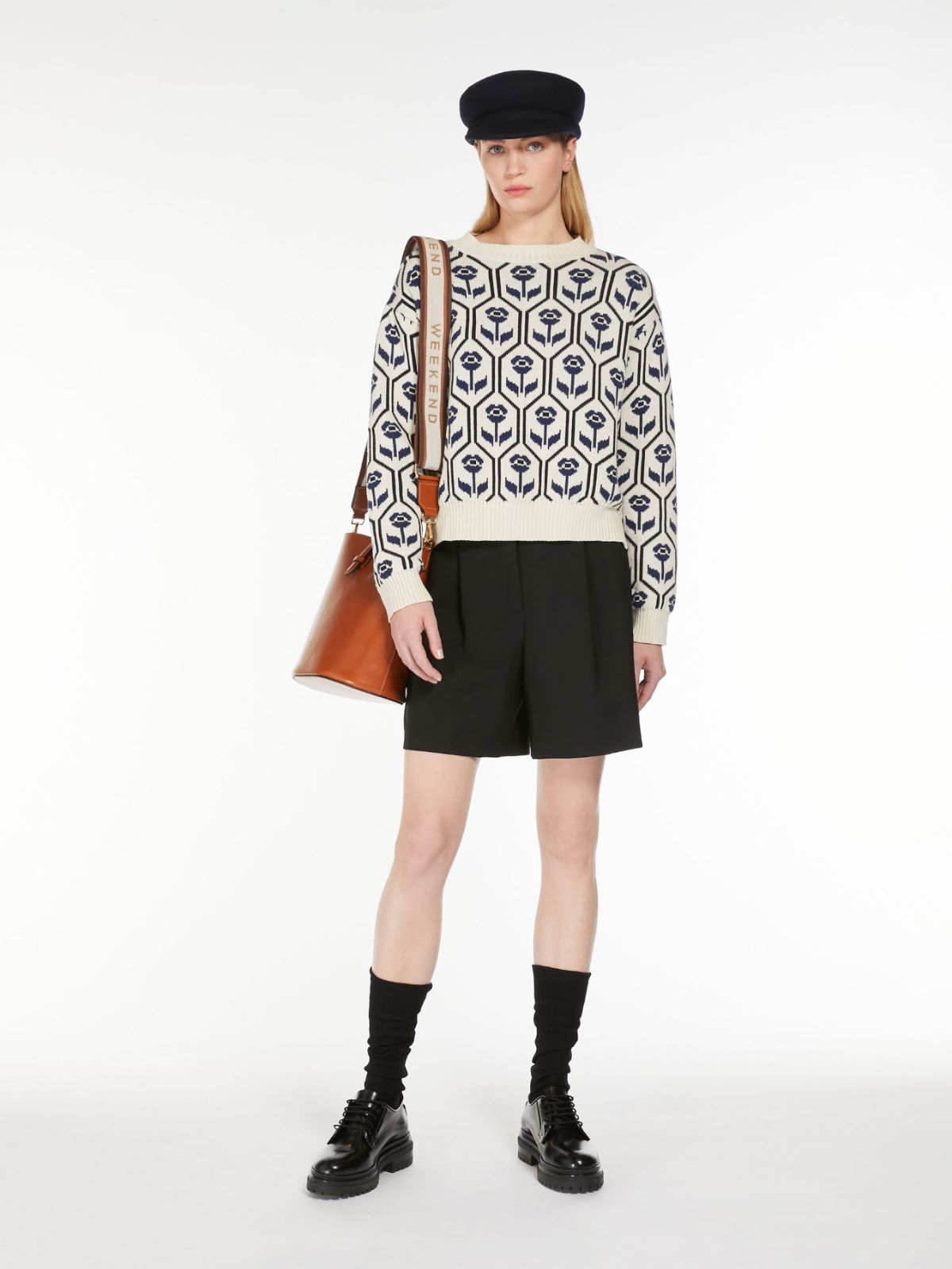 Jacquard-knit cotton sweater, ecru | Weekend Max Mara