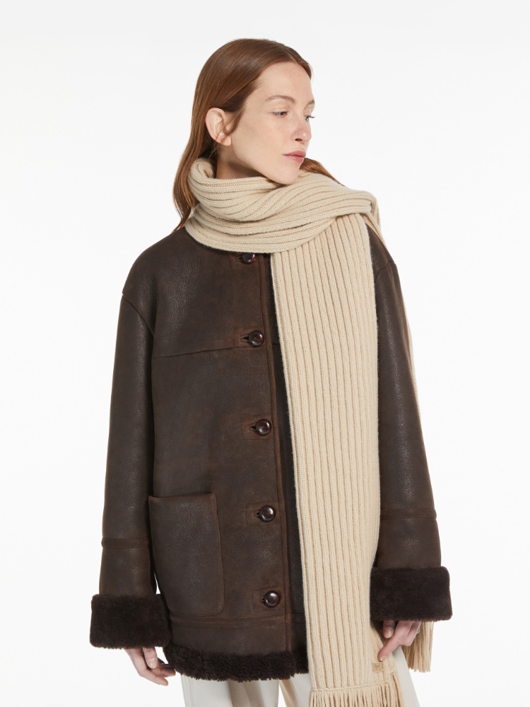 Sheepskin coat with crew neck - CHOCOLATE - Weekend Max Mara