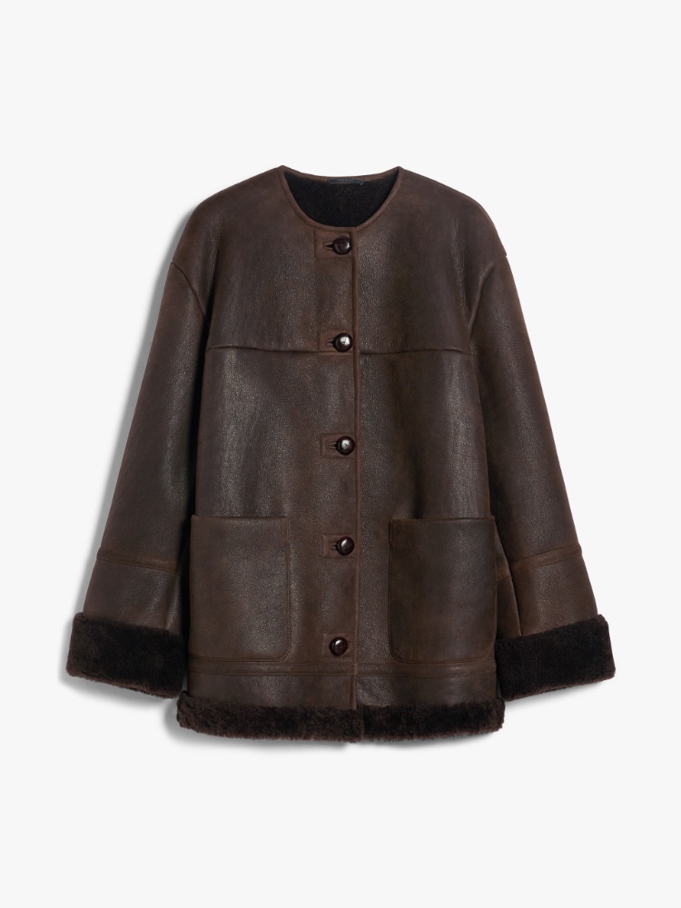 Sheepskin coat with crew neck - CHOCOLATE - Weekend Max Mara - 2