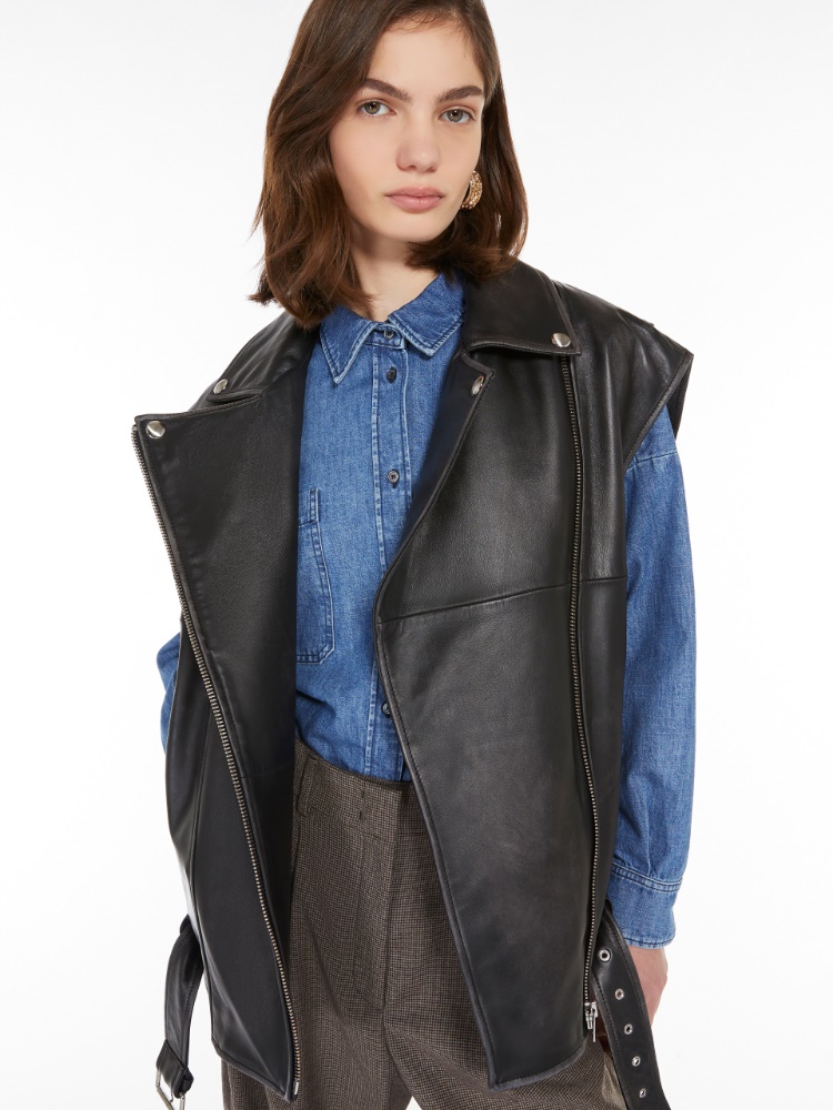 Oversized leather gilet - BLACK - Weekend Max Mara