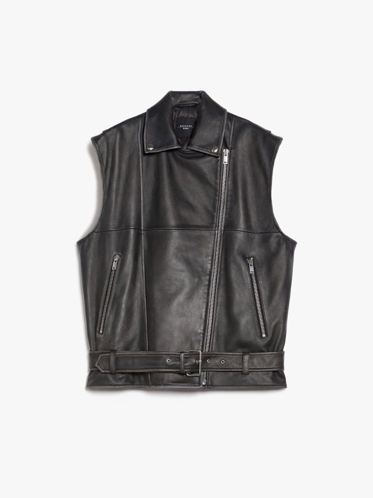 Oversized leather gilet - BLACK - Weekend Max Mara